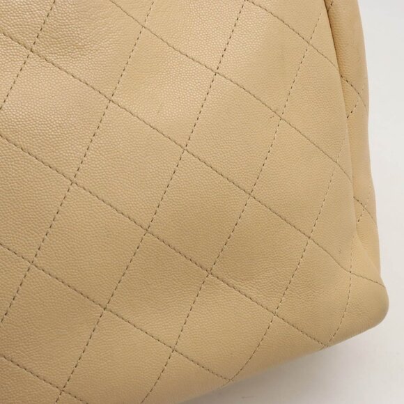 Authentic CHANEL CC Caviar Large 2Way Shoulder Tote Bag Chain Beige Leather - Picture 10 of 12